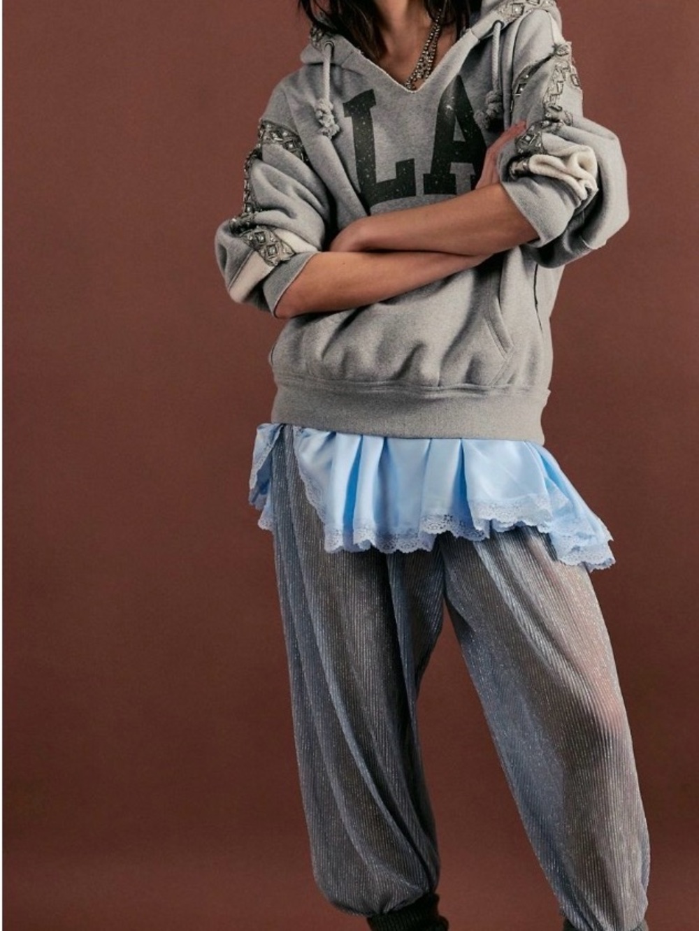 Free People Shimmer Metallic Balloon Pants. Aqua Mint: Metallic Baby Blue. Small - Picture 7 of 17